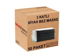 3 Katlı Siyah Bez Maske - 50 Kutu