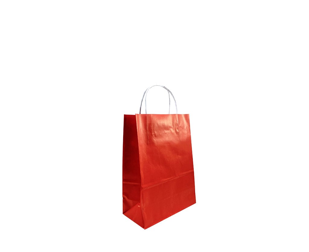 Burgu Saplı Kırmızı Kağıt Çanta 19x8x24 cm 25 Adet